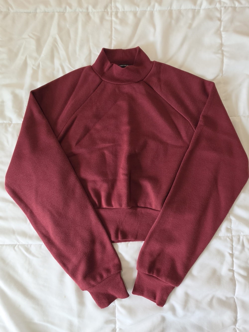 Forever 21 Wine Red Cropped Mock Neck Sweatshirt
